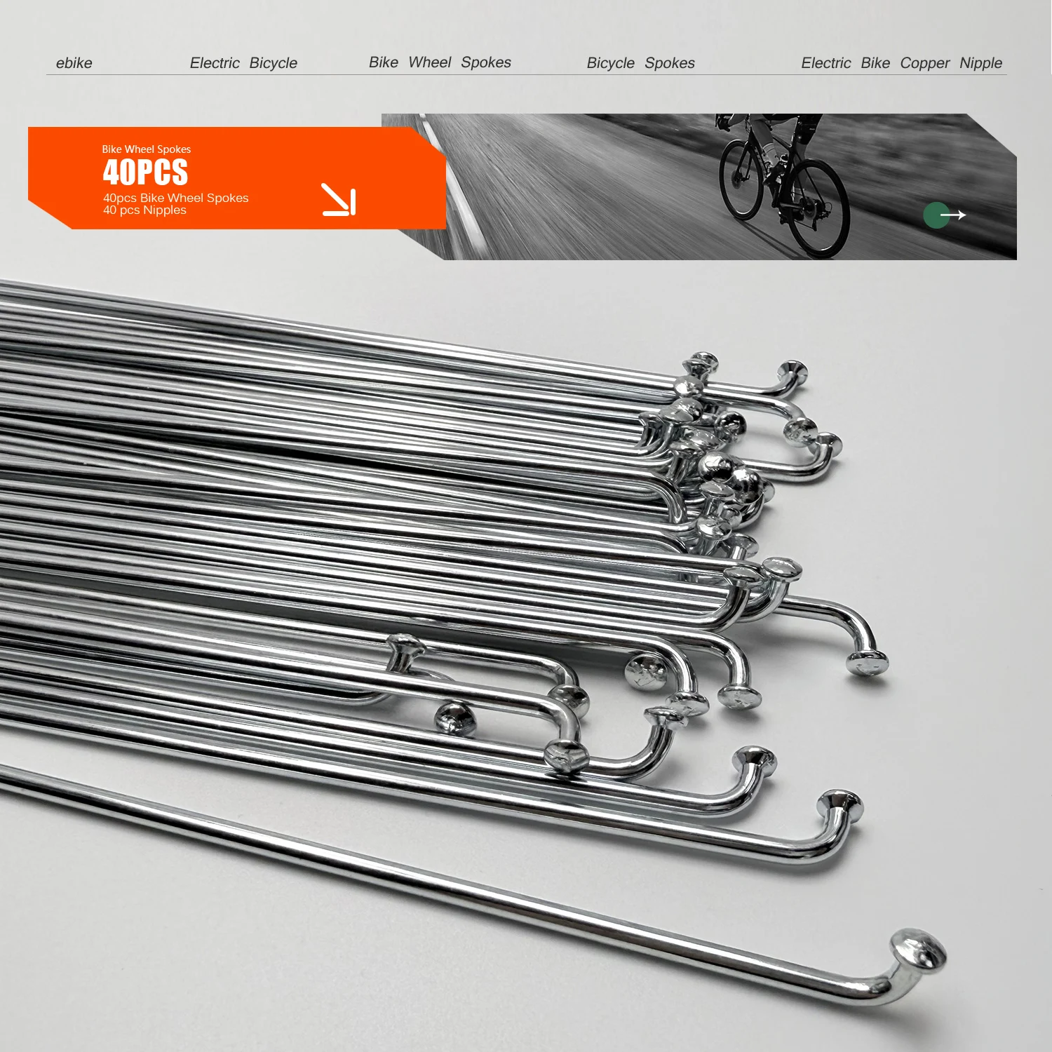 

40 шт. стальных спиц и гаек для электровелосипедов, серебристые, диаметр 2,5 мм, длина 203-240 мм, аксессуары для переоборудования колес электровелосипедов с мотор-колесом