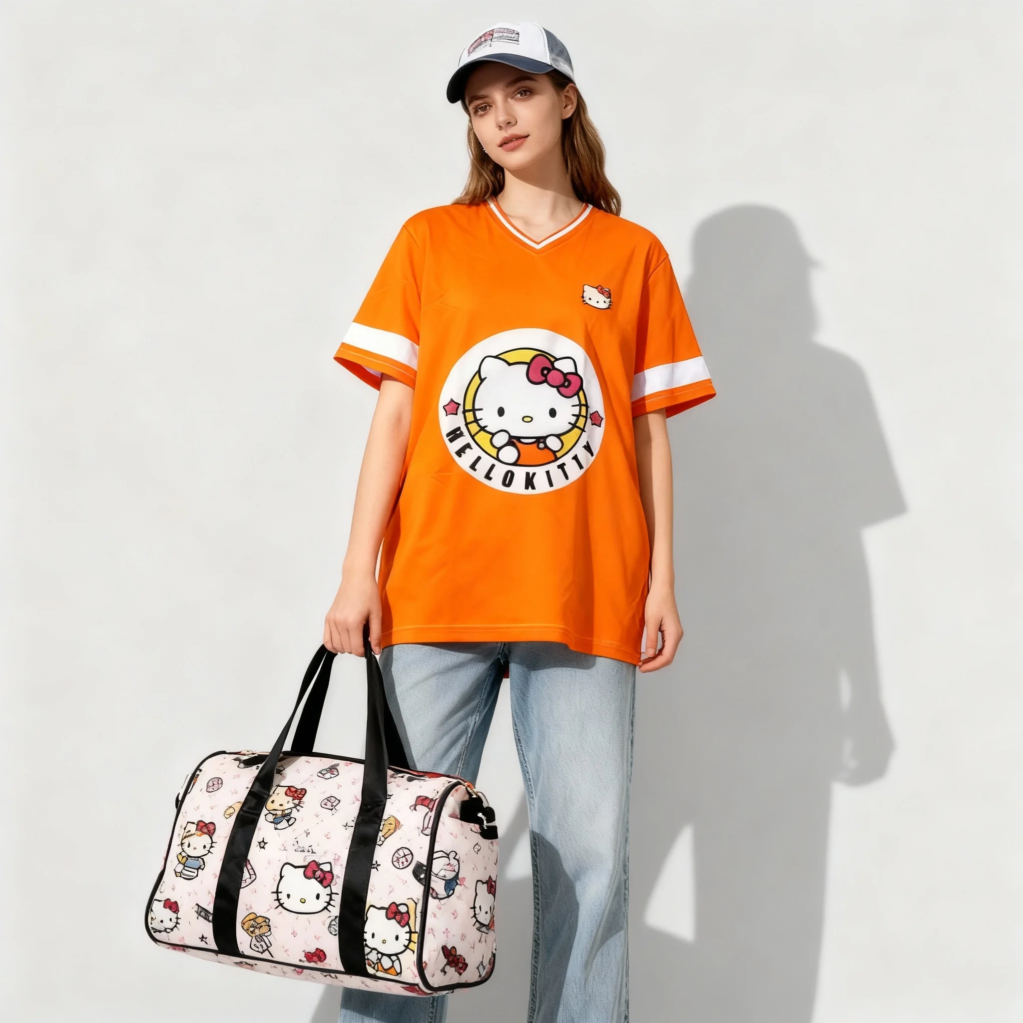 2026 سانريو الأسرة مرحبا كيتي سلسلة تيشرت رياضي حلو ورائع الشارع الأمريكي تيشيرت صيفي المرأة الكبار حجم كبير قمة جديدة