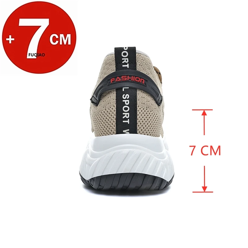 7CM Hidden Height Lift Sneakers for Men Big Size Breathable Knit Mesh Casual Shoes Shock Absorb Comfort Platform Elevator Shoes