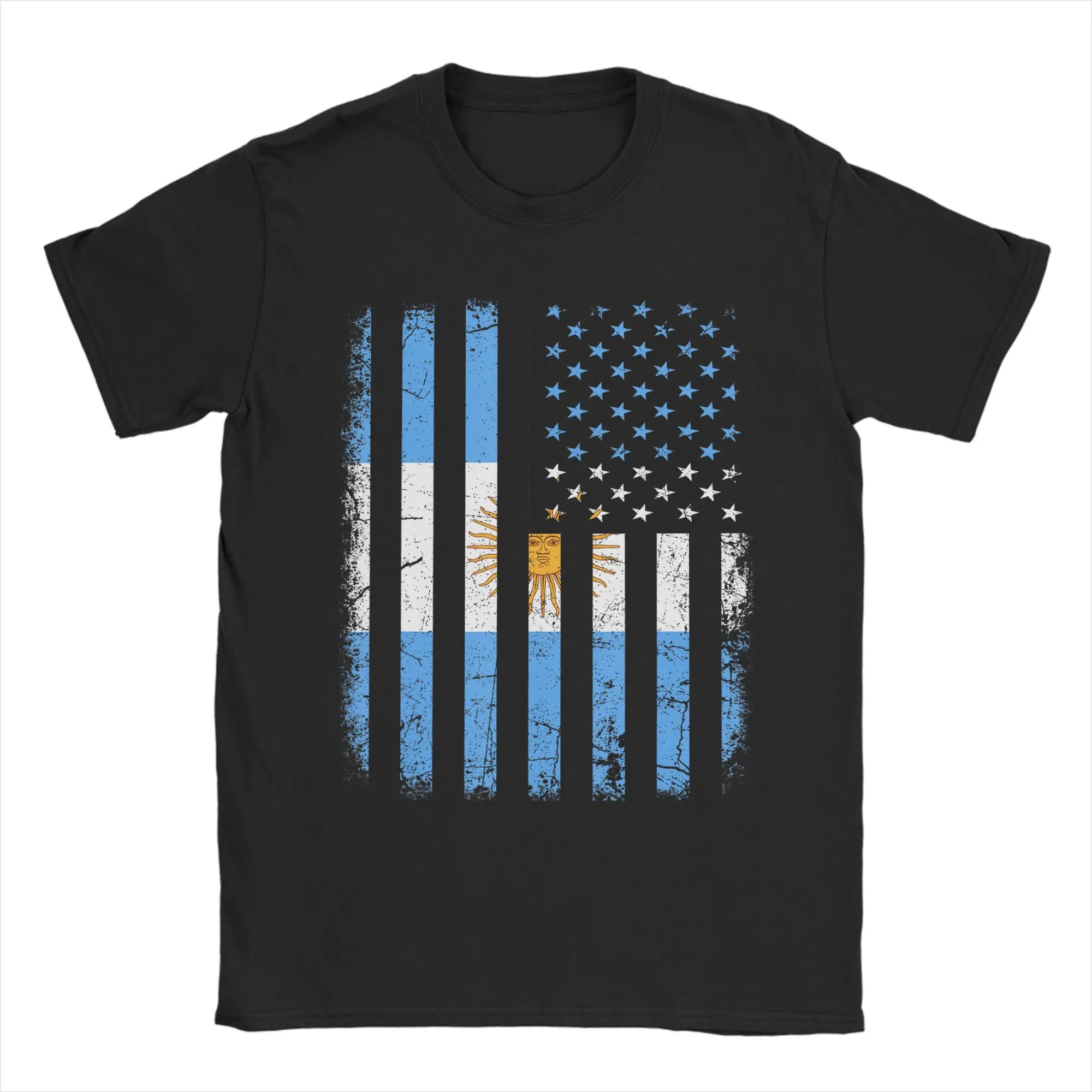 Men's Argentinian American Flag Argentina T Shirts  Pure Cotton Clothes Casual Short Sleeve Round Collar Tees Plus Size T-Shirt