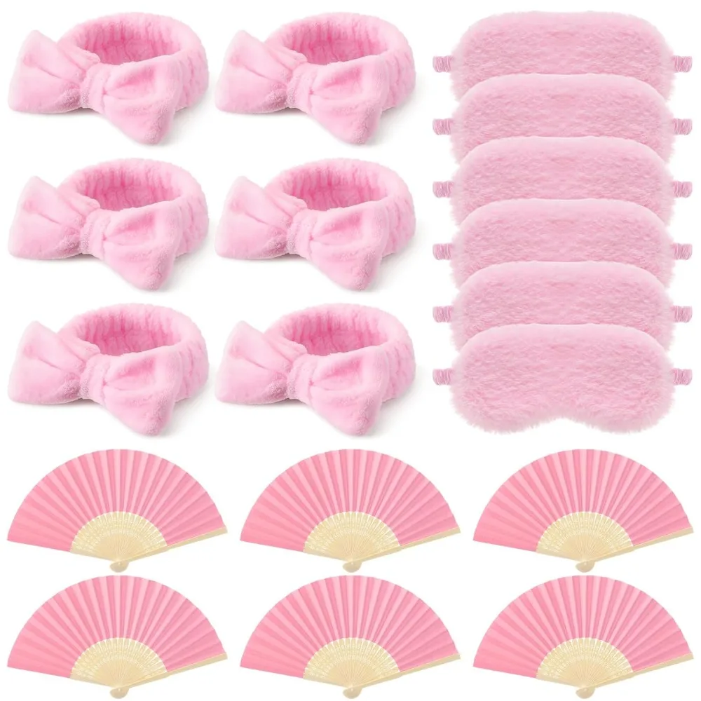 1-20 sets Kit de Spa para Dormir para Mujer, Diadema Rosa, Antifaz de Felpa, Abanico Plegable, Recuerdos para Fiestas, Bodas, Cumpleaños, Graduaciones