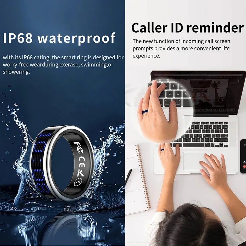 SR16 الفولاذ المقاوم للصدأ الذكية حلقة شاشة عرض المكالمات تذكير اللياقة البدنية خواتم ذكية IP68 مقاوم للماء الأكسجين في الدم معدل ضربات القلب #4