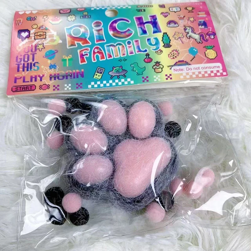 7CM Katzenpfote mit Fell Stressabbau-Spielzeug Fidget Toy Mini Kawaii Plüsch Katzenpfote Silikon Kleine Katzenpfote Niedliche Rosa Katzenfüße