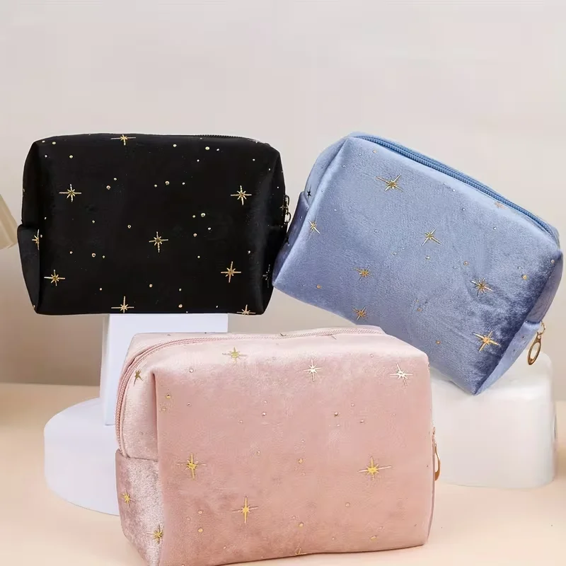 New trendy fleece star makeup bag - Soft fabric, large capacity star makeup bag