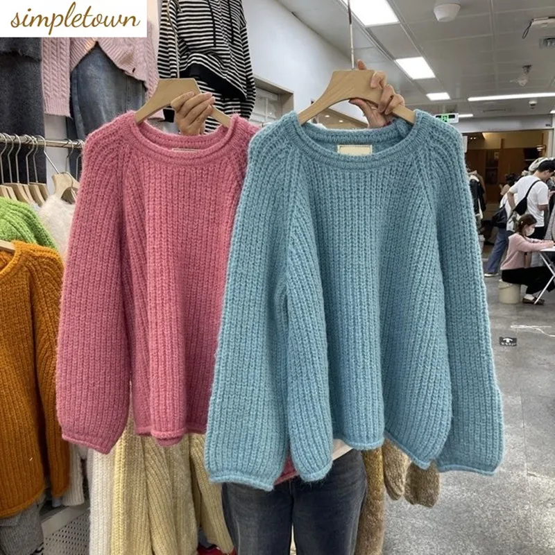 South Korea 2024 Autumn/Winter Clear Color Temperament Slimming and Age Reducing Versatile Round Neck Pullover Knitted Sweater