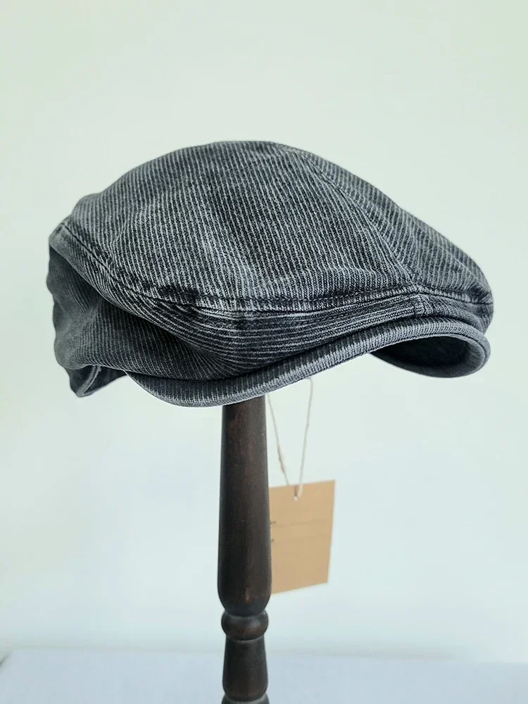 High Quality Amekaji Vintage Gray Blue Washed Newsboy Cap Advance Hats Casual All-Matching Beret Peaked Painter