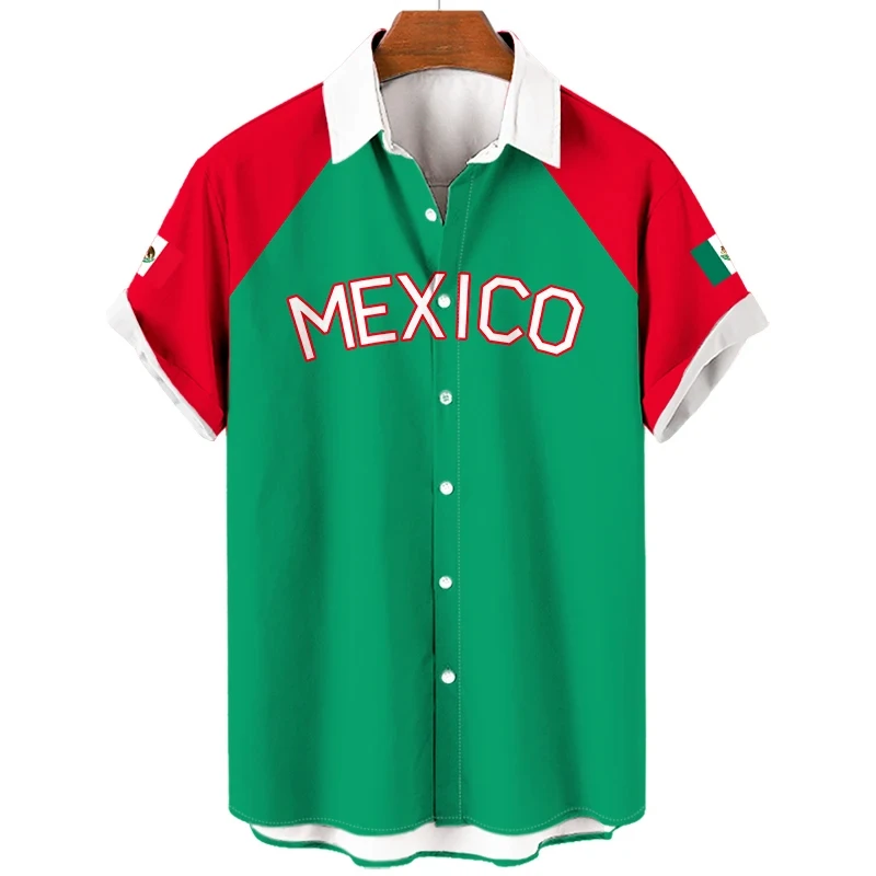 

Mexico Flag 3D Printed Shirts For Men Clothes Casual Mexican National Emblem Graphic Short Sleeve Hawaii Sports Lapel Blouse Top