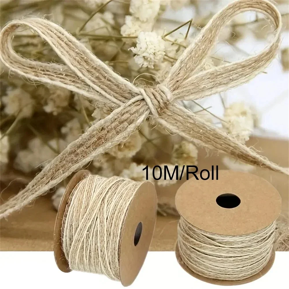 10M/roll DIY craft gift packaging ribbon retro jute linen satin lace countryside wedding party decoration Christmas