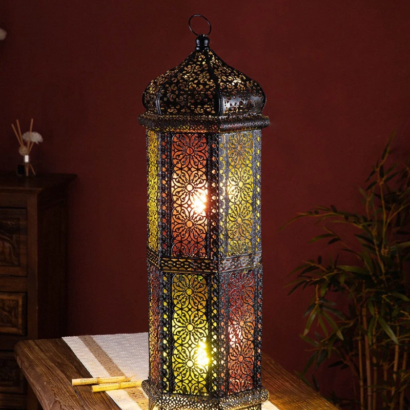 

Retro wrought iron floor lamp double layer table lamp creative bedroom bedside lamp