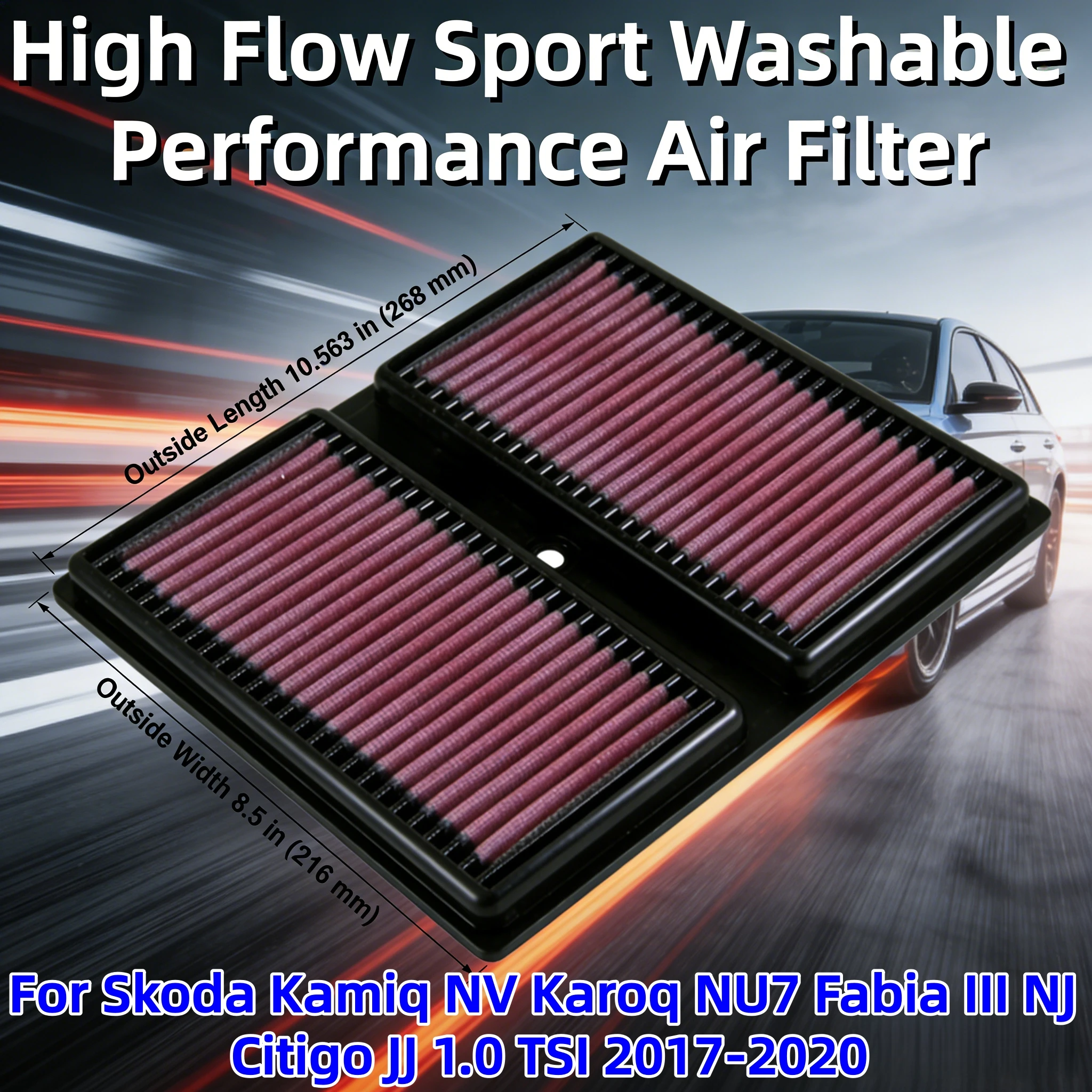 

For Skoda Kamiq NV Karoq NU7 Fabia III NJ Citigo JJ 1.0 TSI 2017-2020 High Flow Sport Washable Performance Air Filter 33-3037