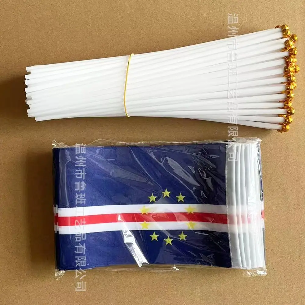 Cape Verde Hand Flag 14x21cm Polyester Fade-Resistance Cape Verde Hand Waving Flag with Plastic Flagpole for Events