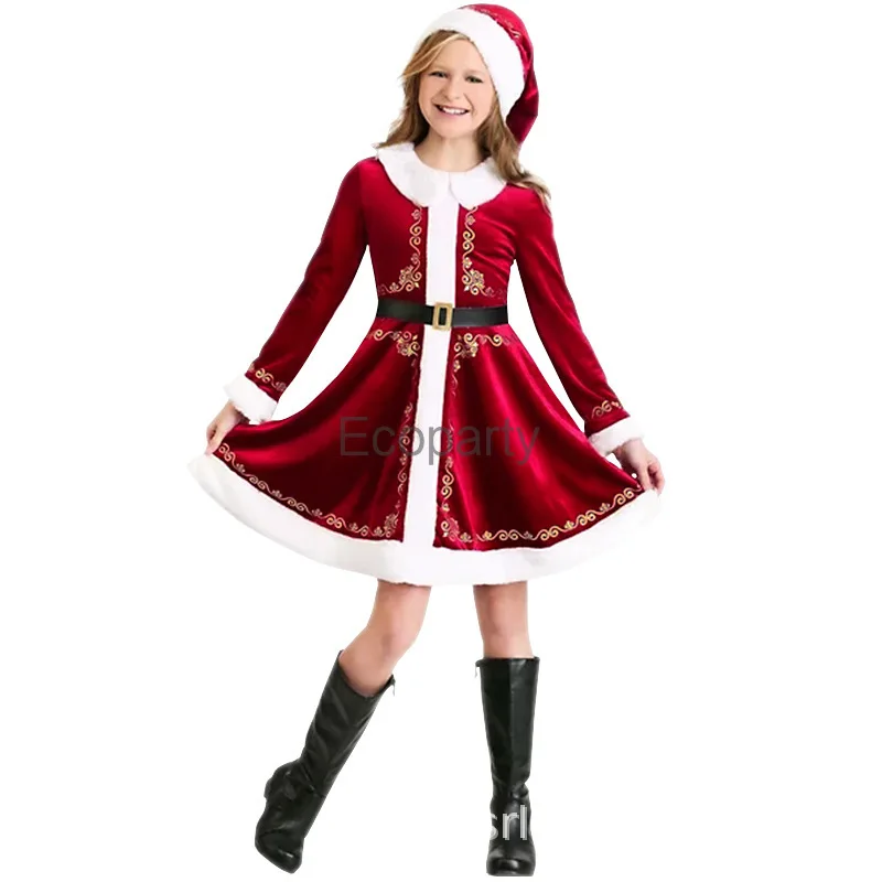 New Children Christmas Santa Cosplay Customes Boy Girls Mrs.Christmas Outfits with Hat Suit New Year Xmas Party Tree Costumes