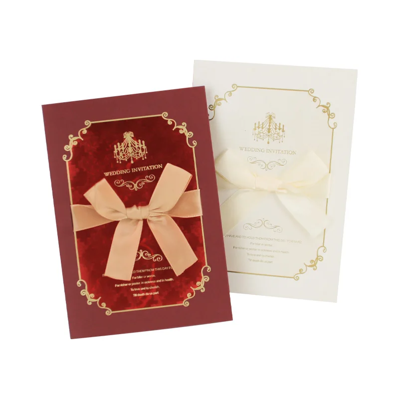 wholesale best selling custom foil stamping elegant invitation with beautiful bow wedding card design