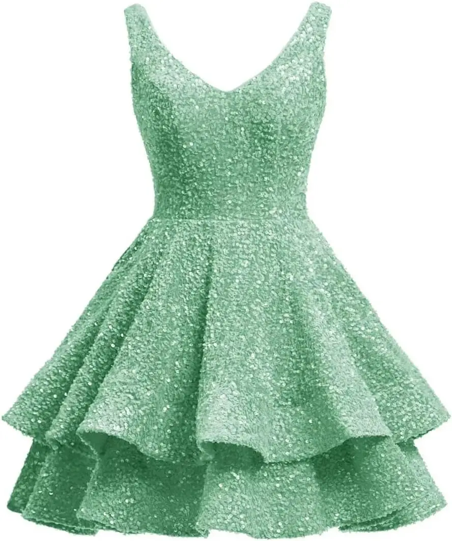 

Graduation Dress Sevintage Short 2026 Sparkly Sequin Homecoming Dress for Teen Tiered Corset Ball Prom Cocktail Party Gown