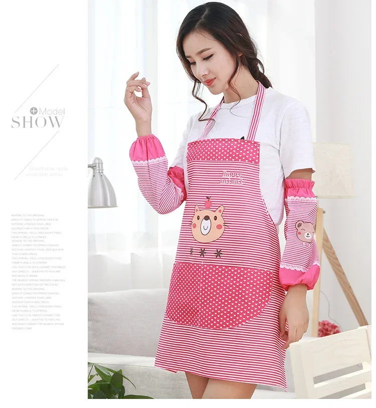

Kitchen Cooking Waist Bib for Women Cute Bib Apron Dress Bear Apron 2 Pocket with Cuff Waterproof Anti-oil Aprons ND 011