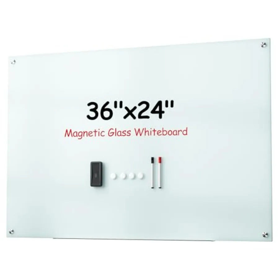 

Glass Dry Erase Board for Wall 36" x 24" Magnetic Dry Erase Board Large Frameless Mounted White Board Dry Erase for Office Home