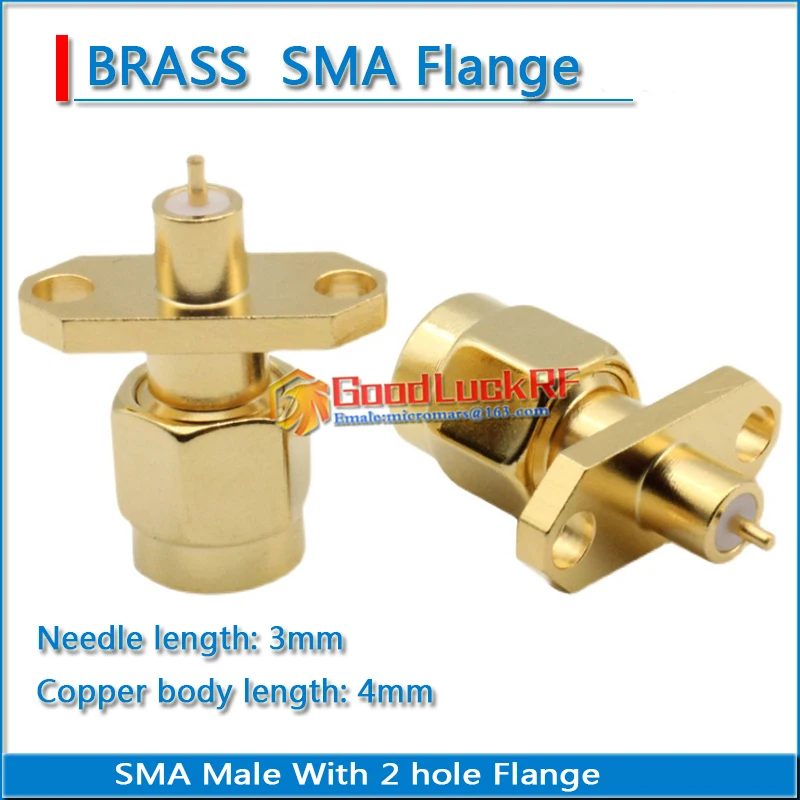 

SMA Male Rhombic plug With 2 hole 4 hole Flange Chassis Panel Mount deck Solder Copper Body 4mm Needle 3mm Brass GOLD Plated