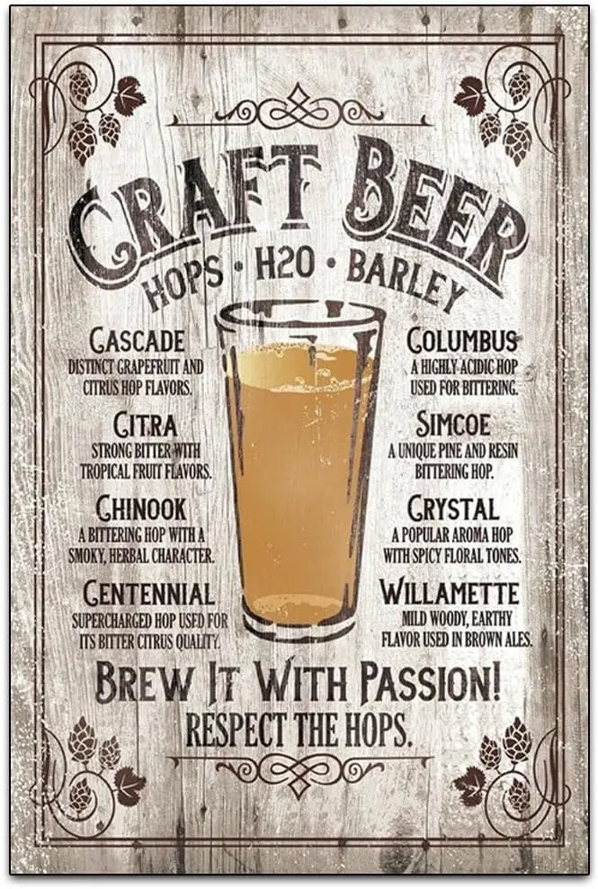 Brew It With Passion - Funny Retro Classic Beer Art Wall Decoration - Bar Tin ​Metal Signs Artwork - Original Vintage Design Tin