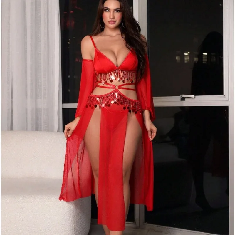 

Red Sexy Lingerie Set Lingerie Lacquered Sequin Chain Woman Night Dress Adult Goods Costume Skirt Sexy Nighties Clothes