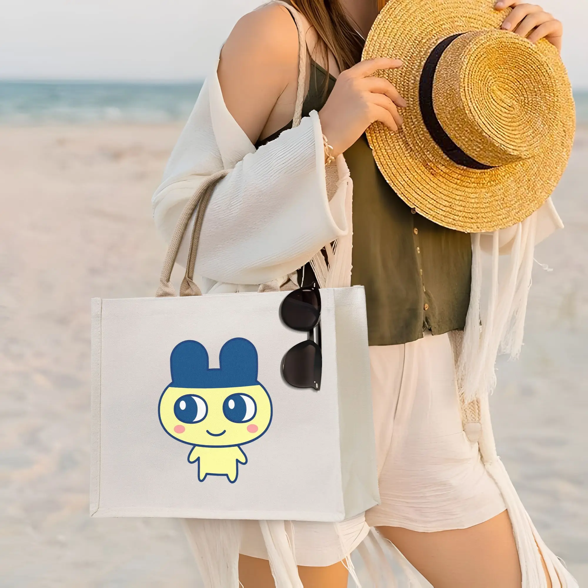 

Сумки для покупок Tamagotchi Mametchi, холщовая складная сумка-тоут для женщин, дорожная сумка через плечо