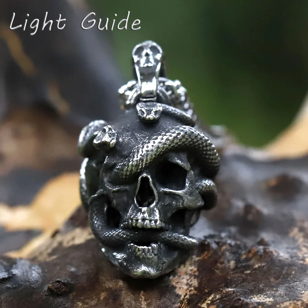 2022 Männer neue spezielle Design Schädel Verlangen Schlange Männer Halskette Anhänger Punk Gothic Edelstahl Schmuck Großhandel