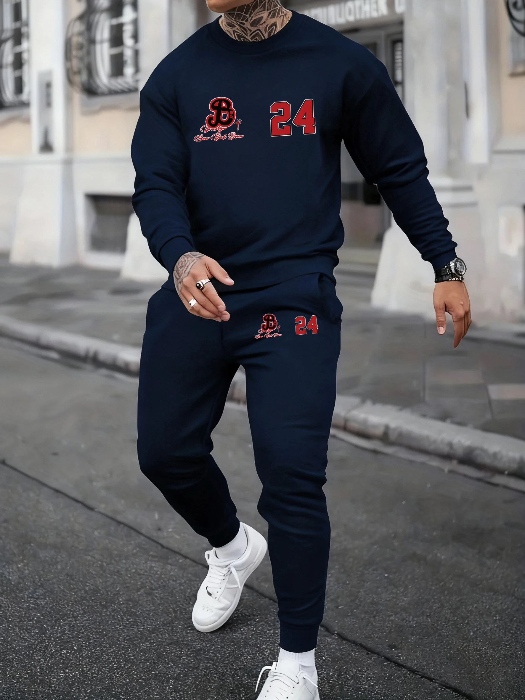 Brooklyn Never Back Down Numero 24 Jersey Modello Uomo Autunno Felpe Set da 2 pezzi Pantaloni sportivi da jogging di base Comodo felpa con cappuccio in pile