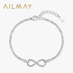 Ailmay 925 Sterling Silver Romantic Infinite Love Zirconia Adjustable Design Bracelet For Women Wedding Engagement Fine Jewelry