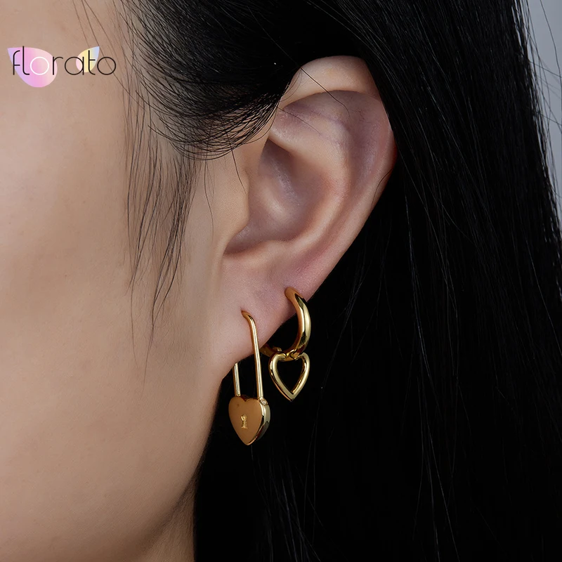 925 Sterling Silver Needle Heart Shaped Paperclip Hoop Earrings for Women Simple Metal Piercing Earrings 2024 Fashion Jewelry