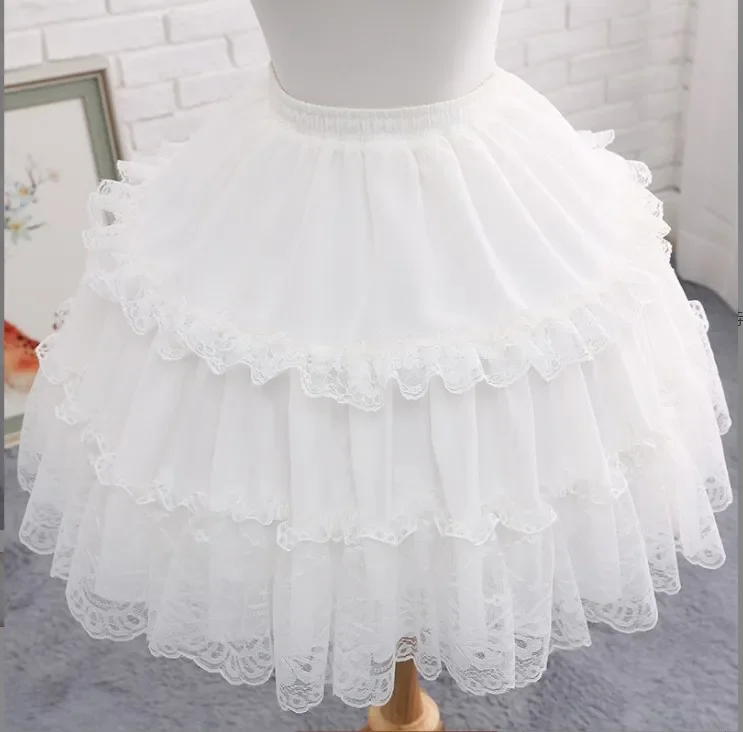 Jupon court Lolita Cosplay pour femmes et filles, jupon à volants, dentelle florale, sous-jupe 2 cerceaux pour la fête de Rh, bonne qualité