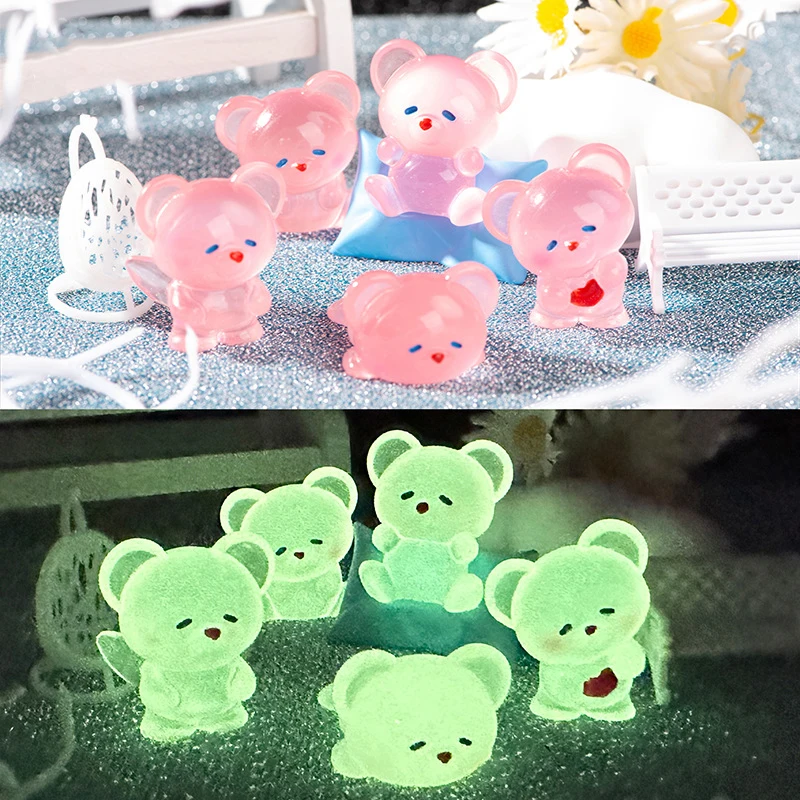 Cartoon Mini Luminous Little Bear Micro Ornaments Landscape Decoration Miniature Figurines DIY Home Decoration Accessories Gifts