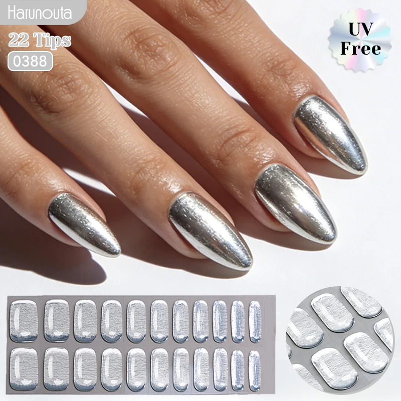 22strips UV Free Nail Gel Strips Gel Mirror Effect Polish Nail Sticker Curing-free Adhesive Stickers for Nails Long Lasting Wrap