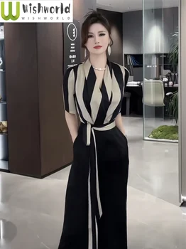 קל אירופאי ו אמריקאי מזג 2024 סגנון אלת קיץ פסים עיצוב גבוה מותניים