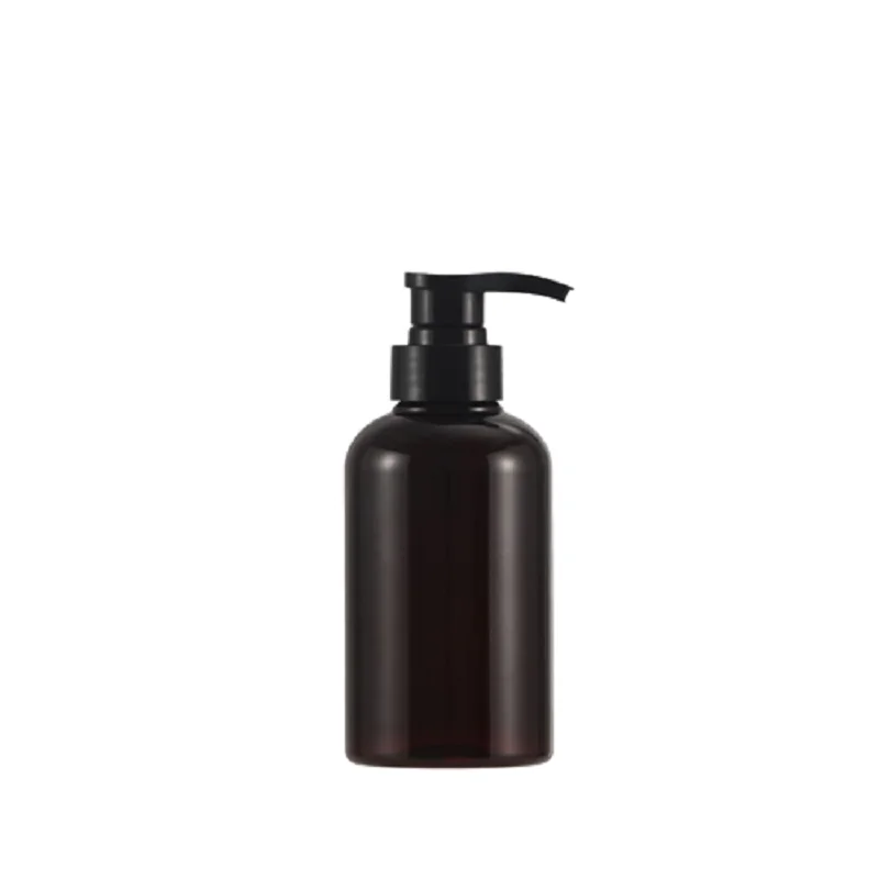 Shampoo Bottle Plastic Brown Round Shoulder PET 300ml 500ml Black Pump Portable Cosmetic Refillable Container Lotion Bottles