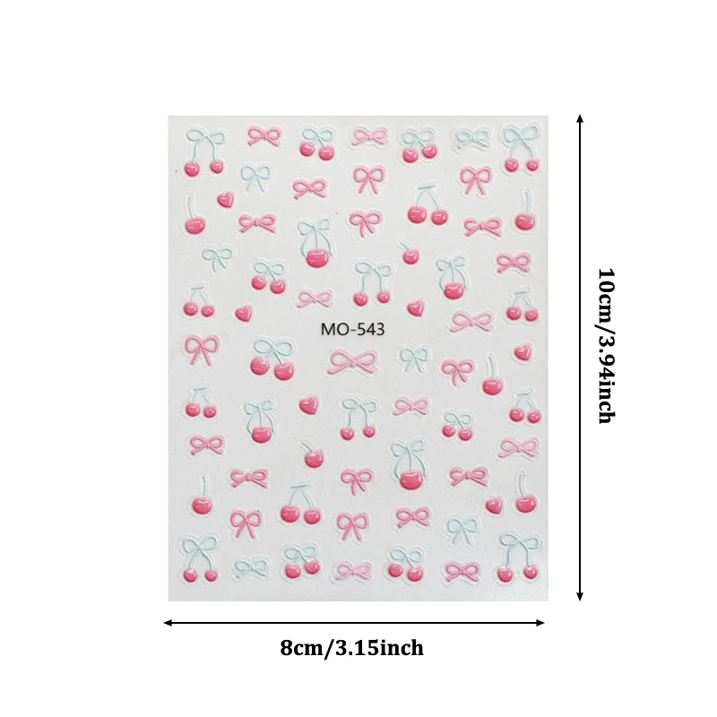 1 vel Kawaii Cherry Bow nagelstickers 5D schattig fruit ontwerp zelfklevende decoratieve stickers nail art stickers