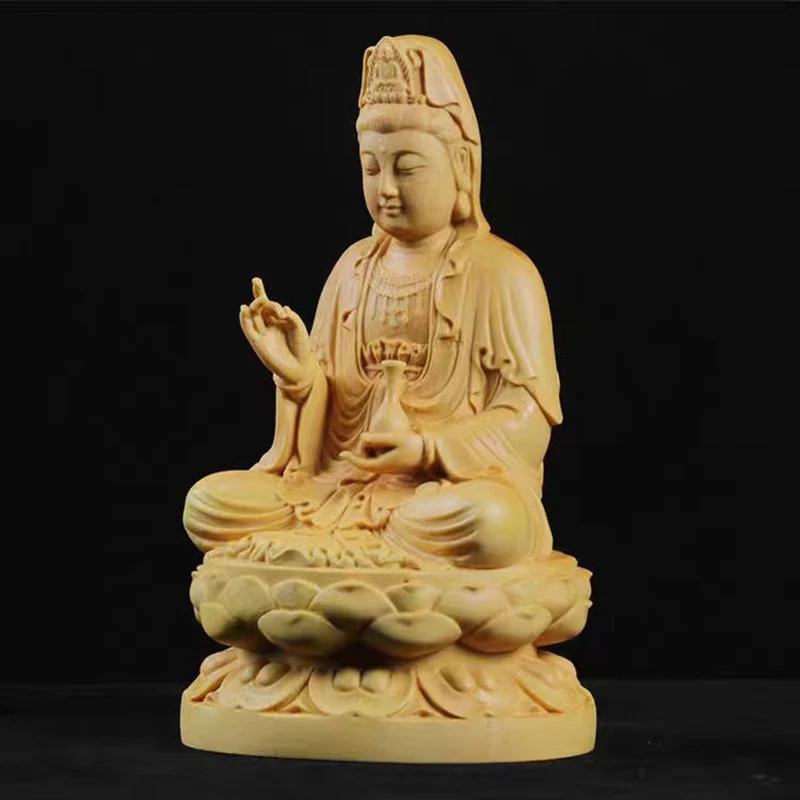 Natural Cypress GuanYin, Sakyamuni Buddha Characters Statue，Solid wood Buddha Statues  Home Room Office Feng Shui Art Statue view 3