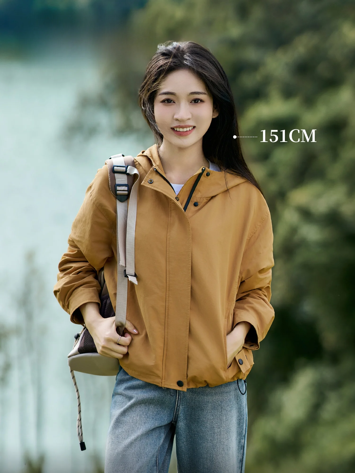 

Khaki Color Hooded Workwear Jaet Casual Loose Fit Outdoor ort Coat for Small Stature Women Seven Quanti One Cut