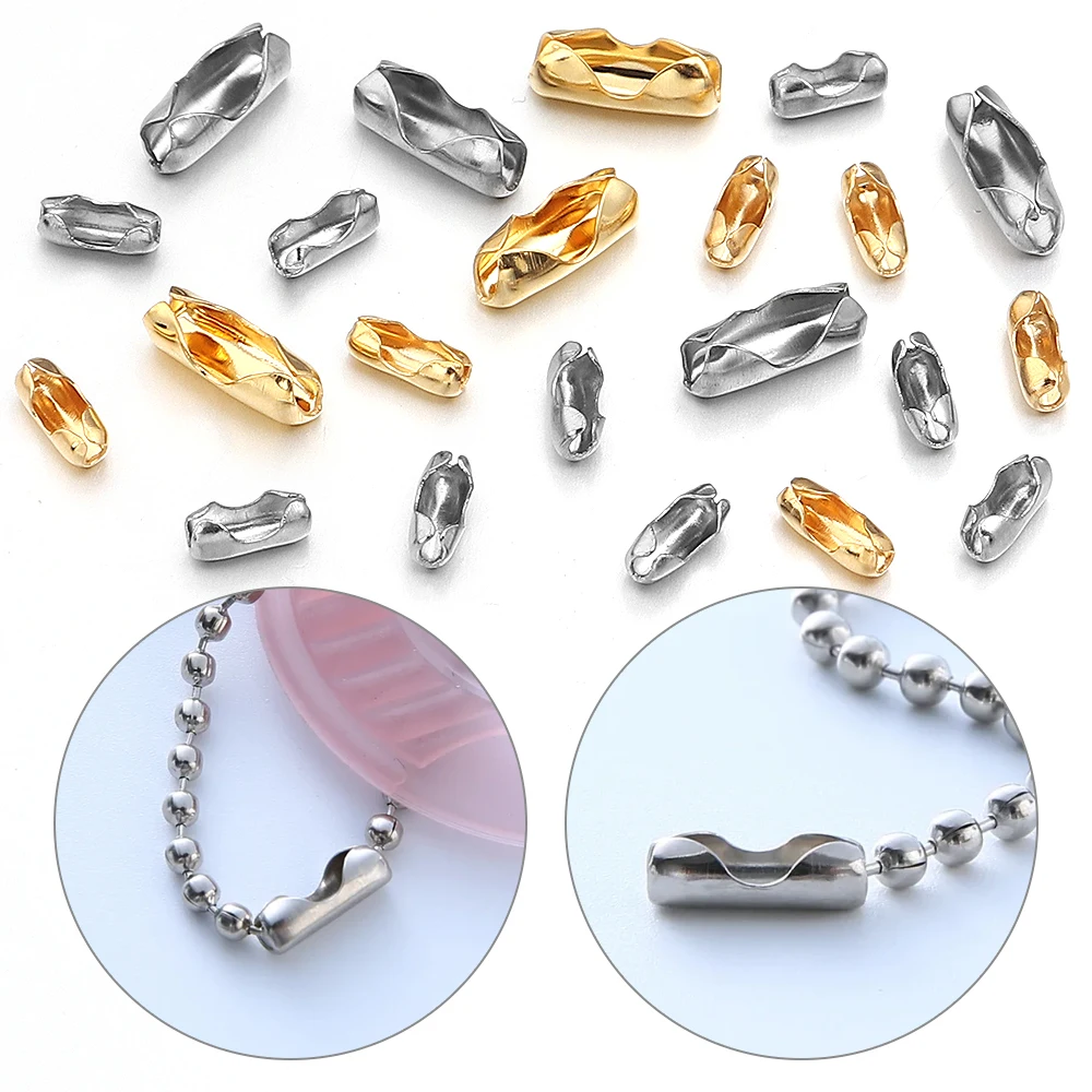 

40/100 шт. соединители из нержавеющей стали подходят 1,5/2,4 мм, шариковые цепочки из бисера, золотые/стальные застежки для ожерелья для ювелирных изделий, принадлежности для браслетов