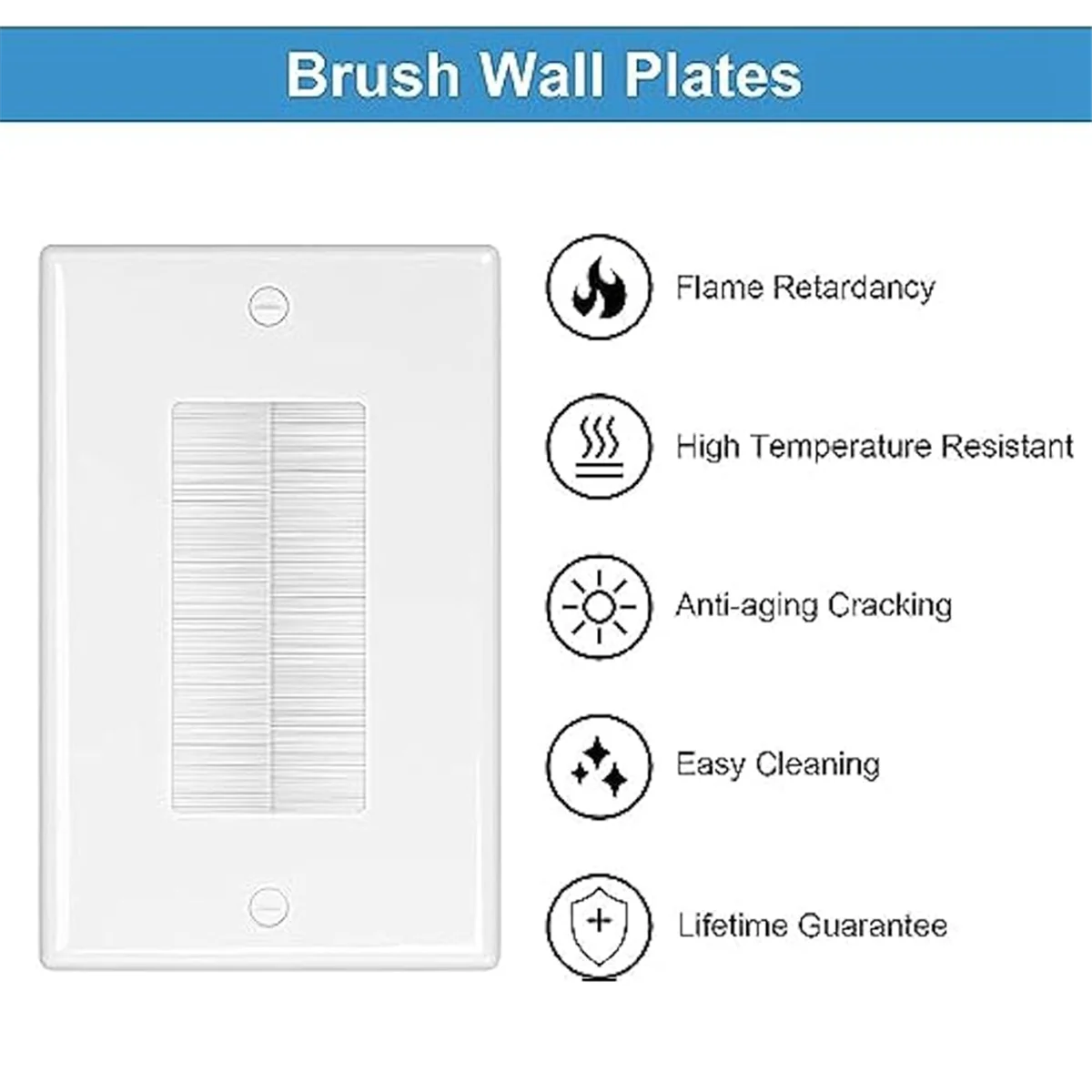 

AA98 4 Brush Wall Plate with Low Voltage Mounting Bracket,Cable Pass Through Insert for Wires,Single Gang Cable Access Strap