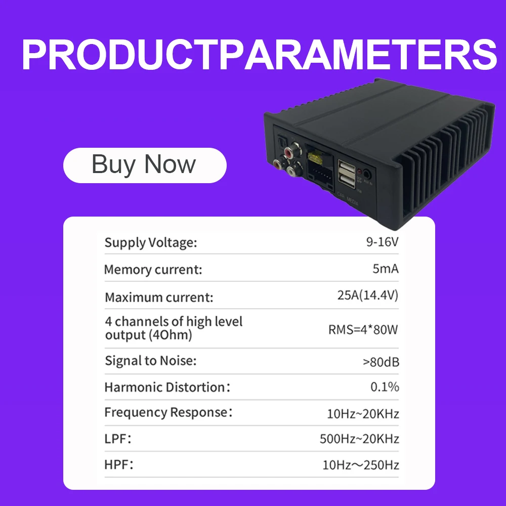 Car DSP Amplifier for Radio Stereo Subwoofer 4*50W TDA7851 with Fiber Optic Input Plug and Play Modifying Android Host Audio 12V