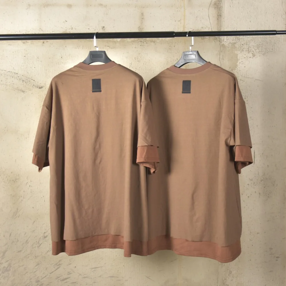 High Street Fake Two Short Sleeved Loose Tees T-shirt Men's Summer Dark Punk Style Casual Loose T Shirts Tops