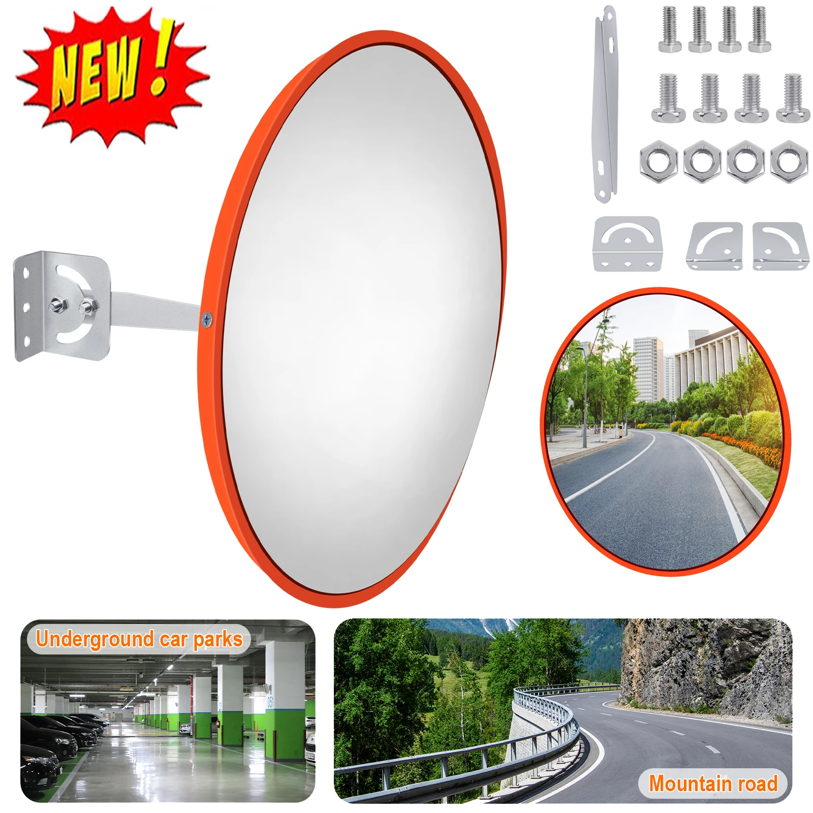 45 cm/17,7 Zoll Weitwinkel-Verkehrsspiegel, Verkehrssicherheit, konvex, für Parkplätze, Sicherheit, Geschäfte, Supermärkte