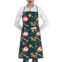 Cartoon Christmas Santa Apron with 2 Pockets Women Men Waterproof Kitchen Cooking Bib Aprons Animals Elk deer snowman Aprons