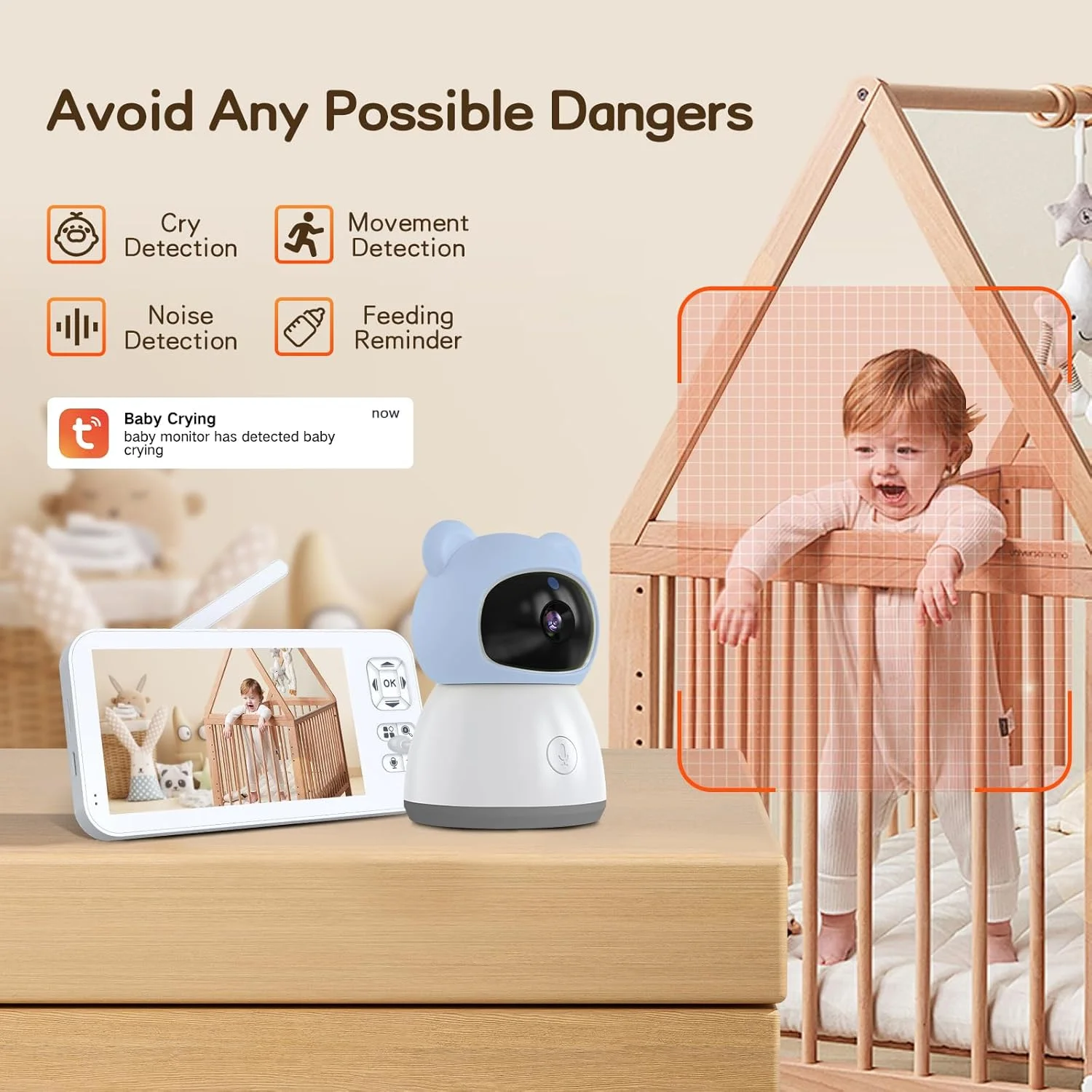 

5 Inch Wireless Video Baby Monitor 2 Way Audio Talk Night Vision Temperature Monitoring Baby Nanny Security Camera Connect Phone