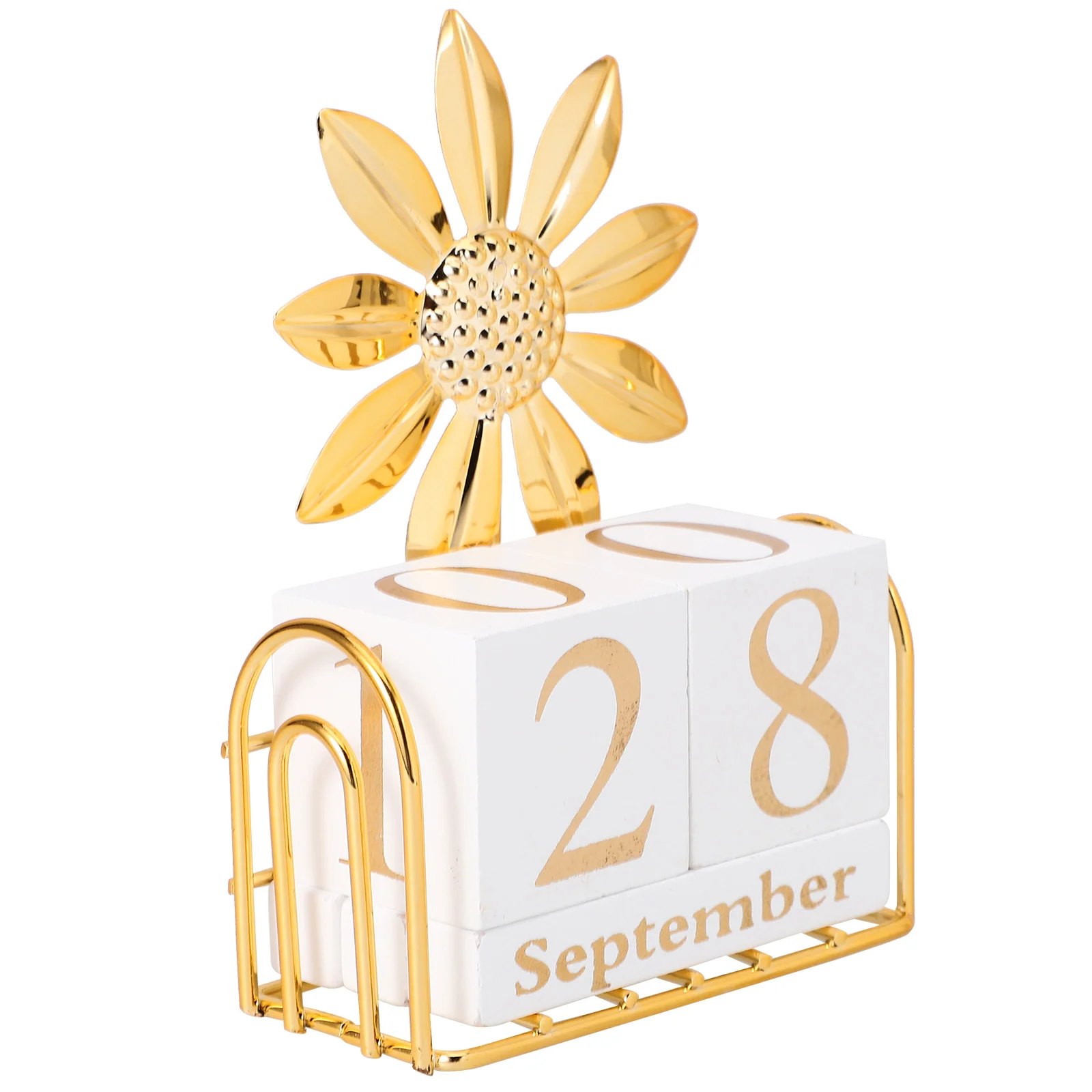 

Wooden Calendar Decoration Block Office Desk Sun Flower Number Iron Standing Blocks Elegant Child for Kids