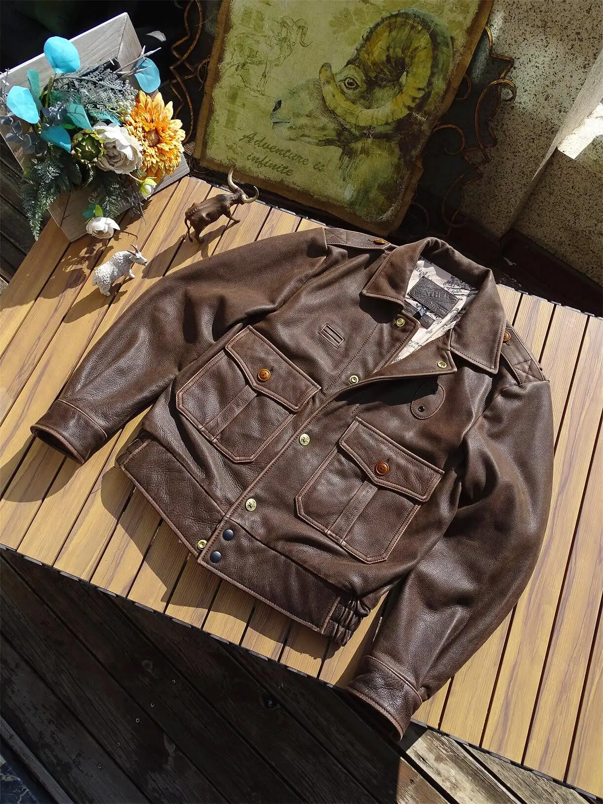 Tailor Brando Full Grain Brushed Cowhide California Ranger American Vintage Men's Genuine Leather Biker Jacket