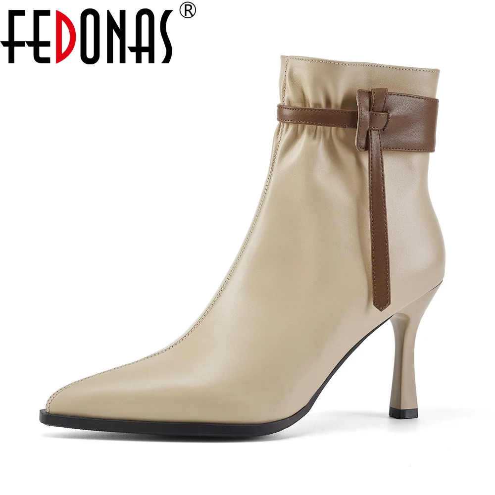 

FEDONAS Fashion Chelsea Boots Women High Quality Genuine Leather Pointed Toe Party Nightclub Stiletto Heel Zip Office Shoes Boot