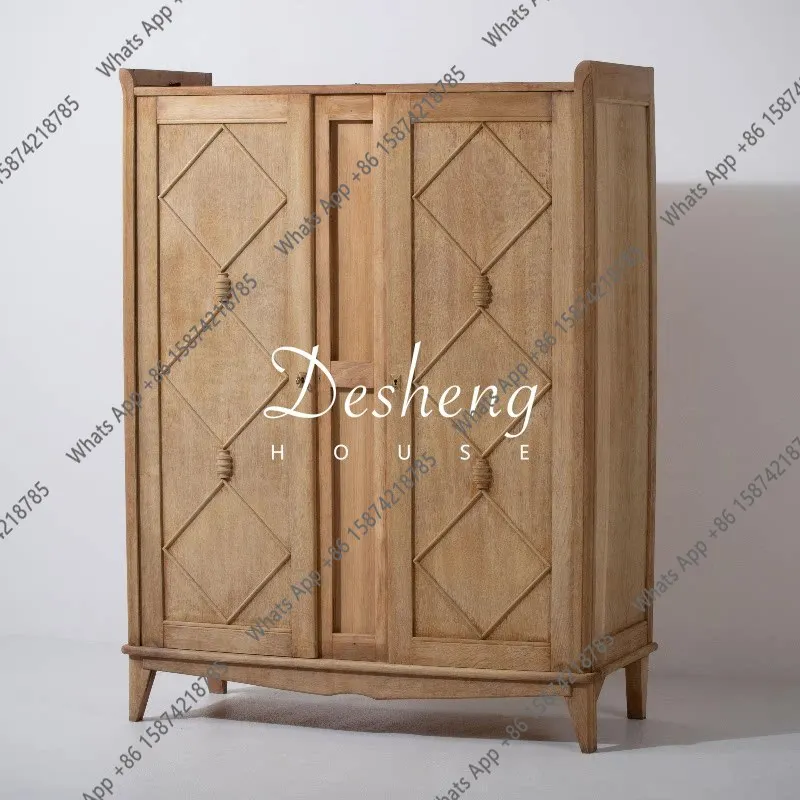 

French Vintage Oak Wardrobe Medieval Modern Solid Wood Wardrobe Bedroom Locker Country Pastoral Cabinet Export