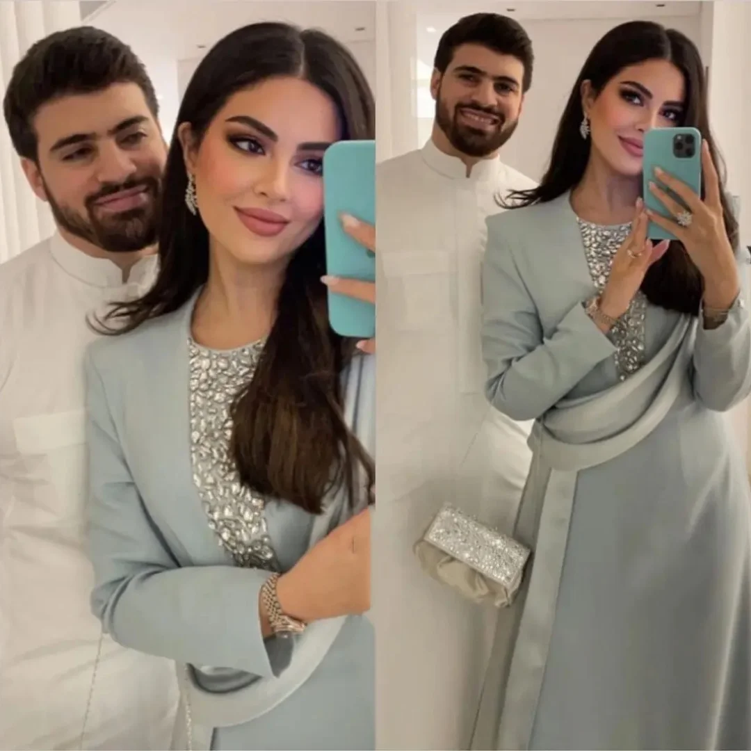 Personalizza l'Arabia Saudita Elegante abito da sera a maniche lunghe Abito da ballo da donna O-Collo Abito da cerimonia formale per spazzare il pavimento Nuovo