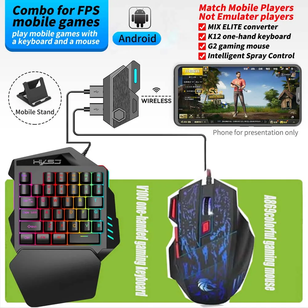 

Комбинированная игровая клавиатура и мышь для PUBG с Bluetooth-конвертером, компьютер, Android, мобильный телефон, планшет, игровой контроллер, держатель для телефона