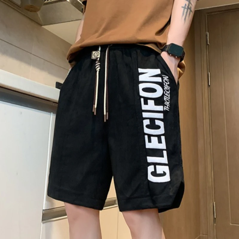 

Patchwork Letter Foam Printed Shorts Men Loose Fit Summer Streetwear Running Sports Short Pants Men Women Hip Hop Wide Leg Pants